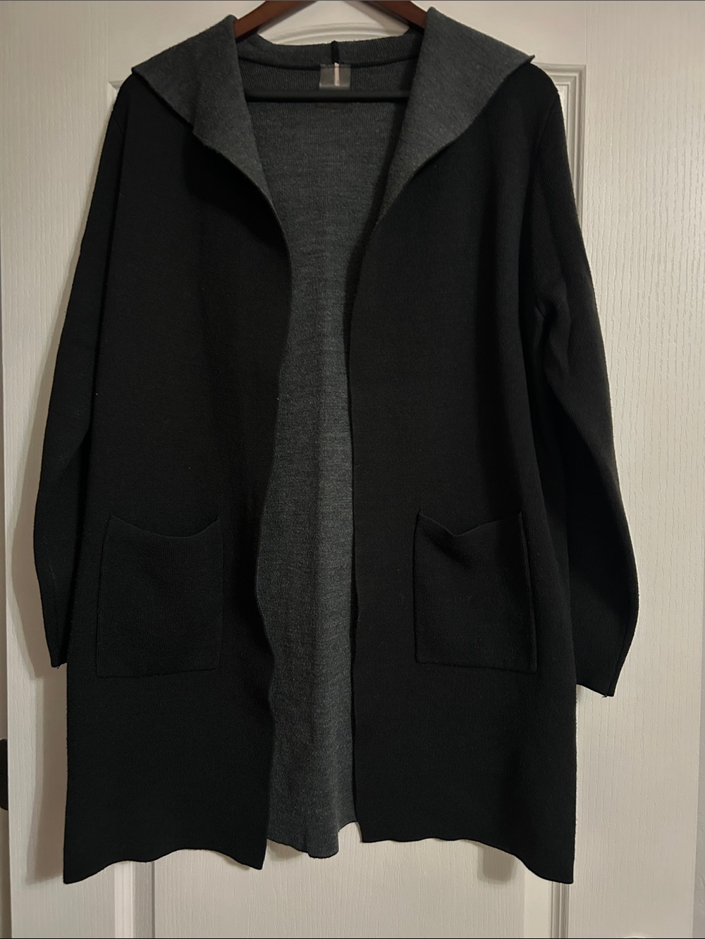 CALIA by Carrie Underwood Two-Tone Hooded Open-Front Cardigan - Black & Gray